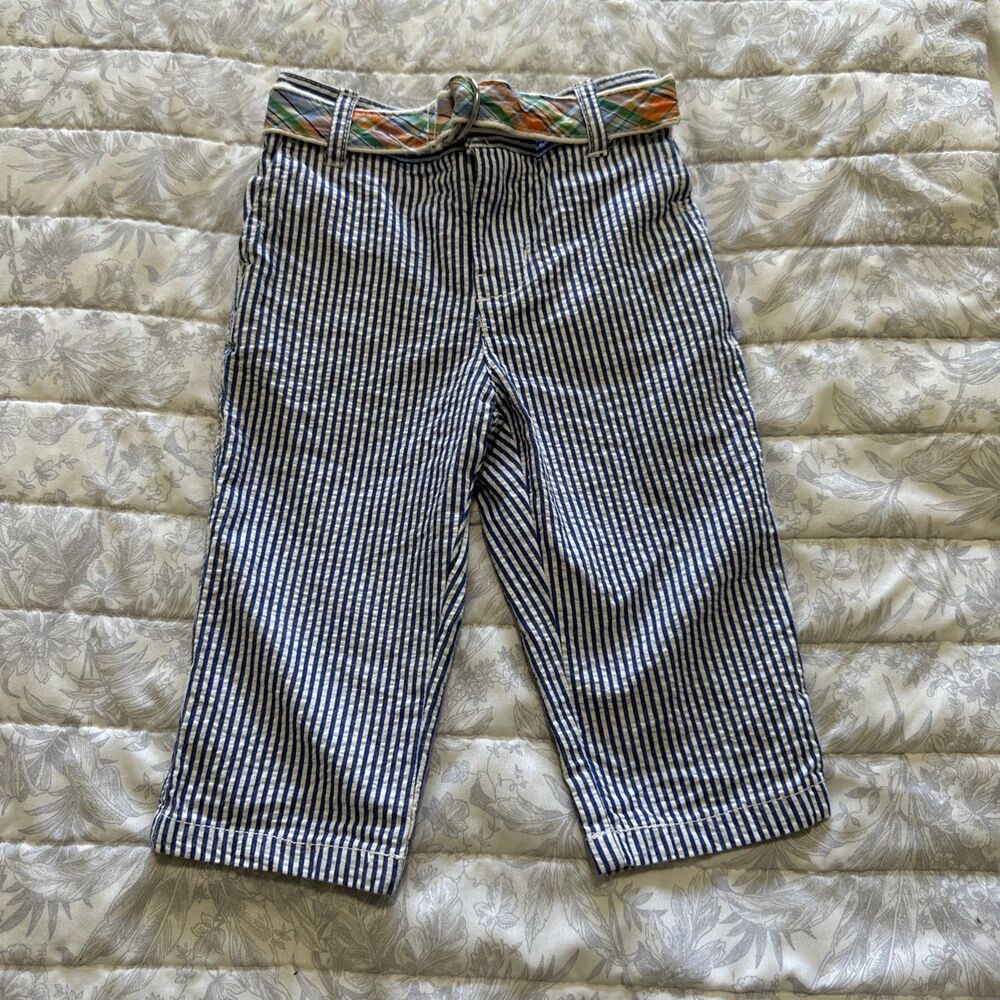 Ralph Lauren 9 Months Baby Seer Sucker Pants Belt White Label Blue Stripes